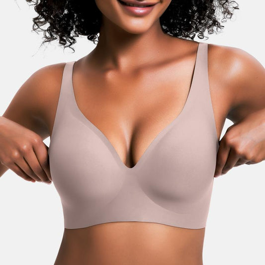 VRCOMFY Jelly Wireless Womens Comfortable Wireless Bras Push Up Bralettes Seamless Tshirts Bras Deep V Everyday Bras